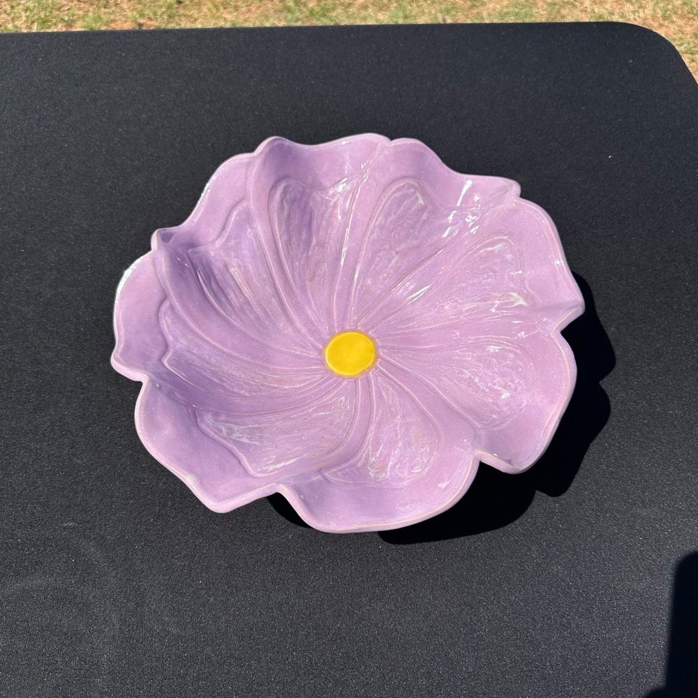 One of a kind lavender and yellow Floral Ceramic Dish 15 inch diameter